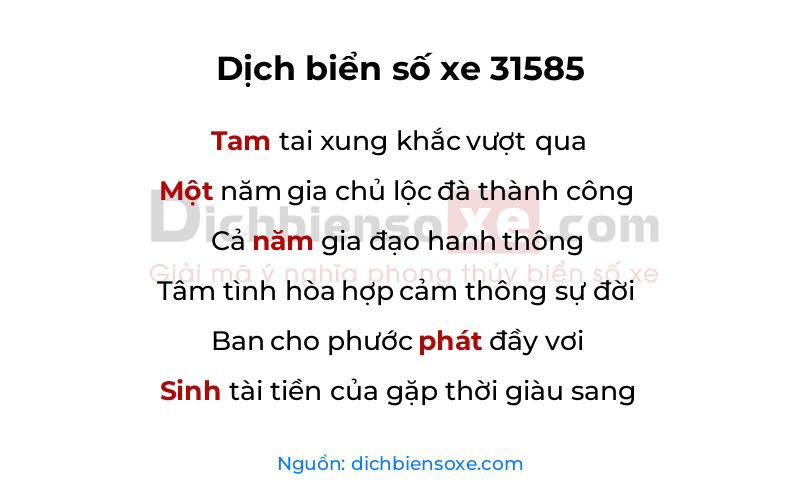 Dịch thơ biển số 31585