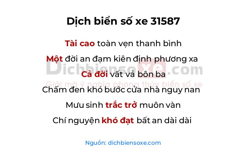 Dịch thơ biển số 31587