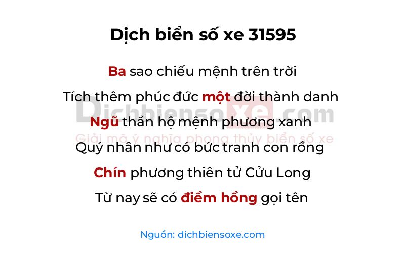 Dịch thơ biển số 31595