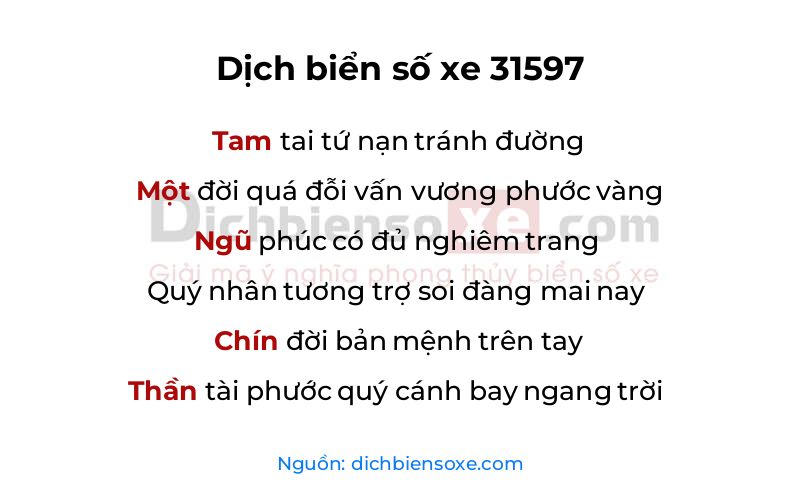 Dịch thơ biển số 31597