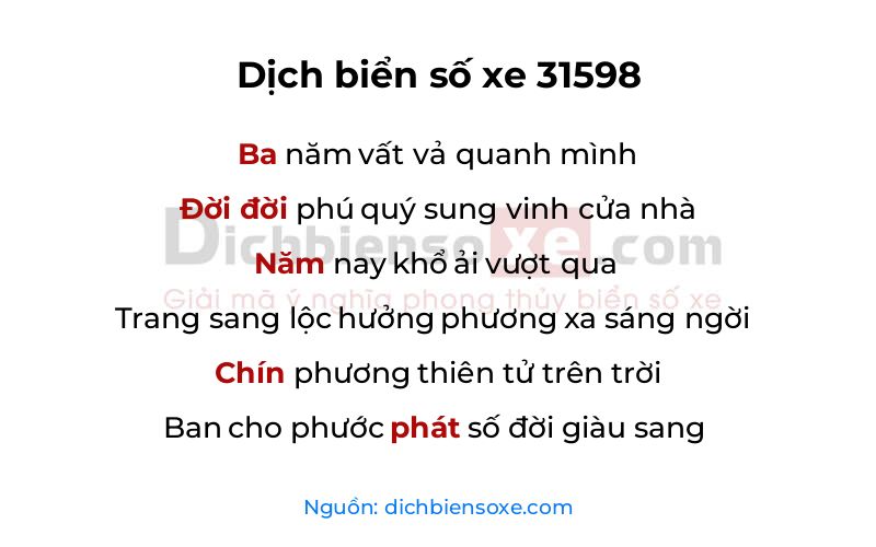 Dịch thơ biển số 31598