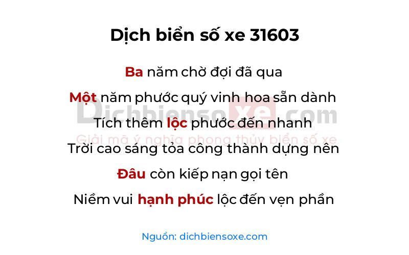Dịch thơ biển số 31603