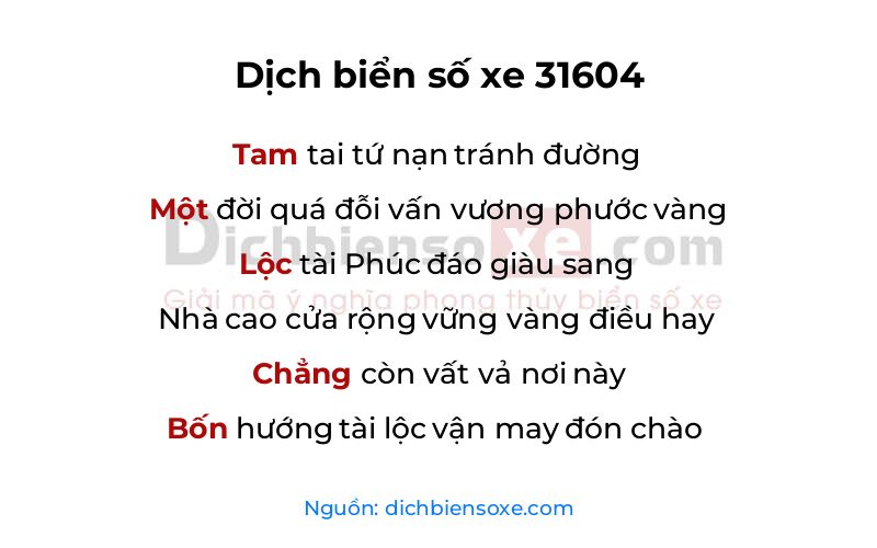 Dịch thơ biển số 31604