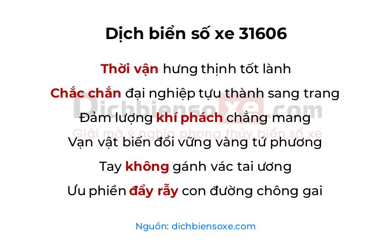 Dịch thơ biển số 31606