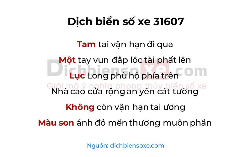 Dịch thơ biển số 31607