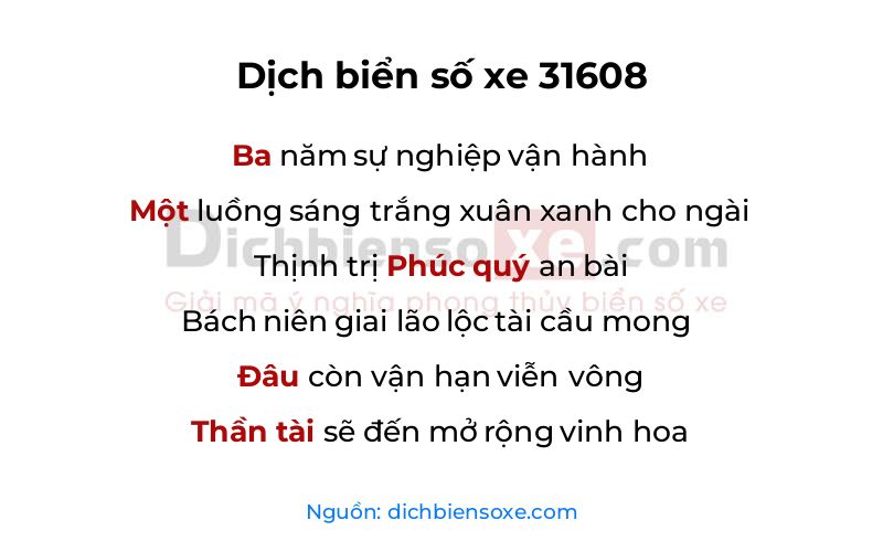 Dịch thơ biển số 31608