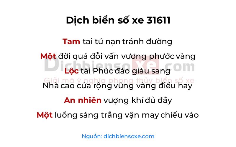 Dịch thơ biển số 31611