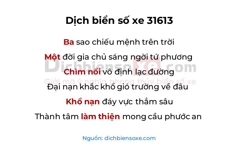 Dịch thơ biển số 31613