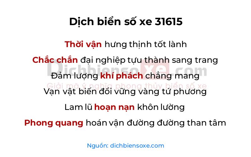 Dịch thơ biển số 31615