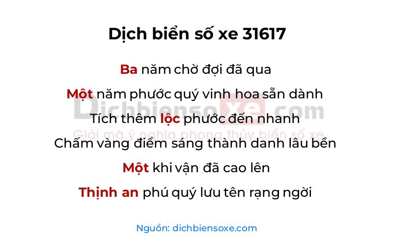 Dịch thơ biển số 31617