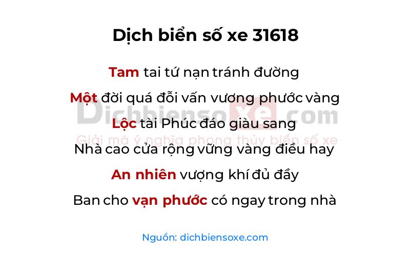 Dịch thơ biển số 31618