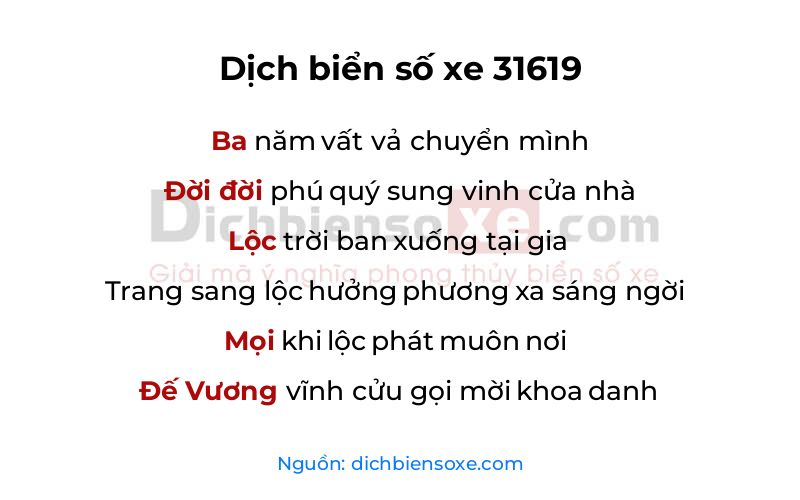 Dịch thơ biển số 31619