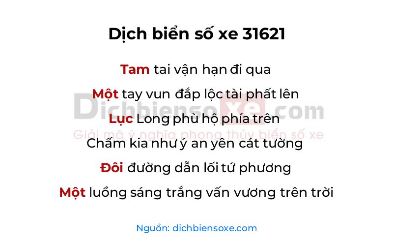 Dịch thơ biển số 31621