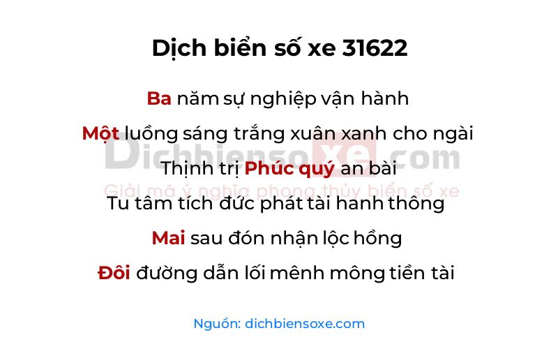 Dịch thơ biển số 31622