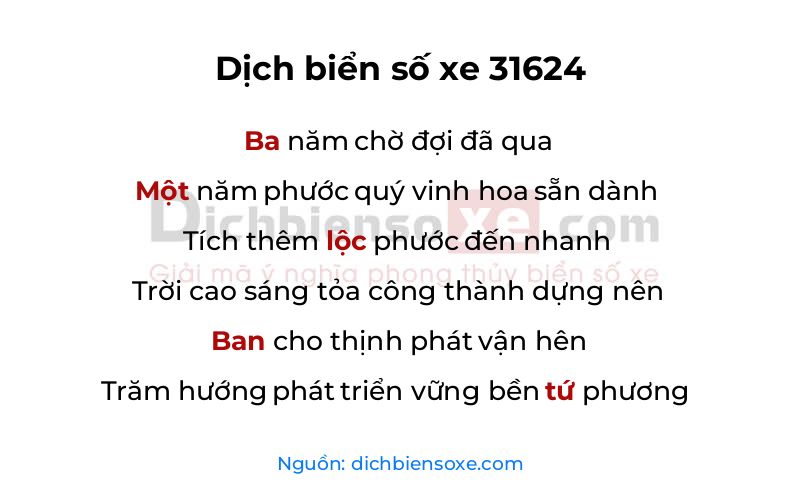 Dịch thơ biển số 31624