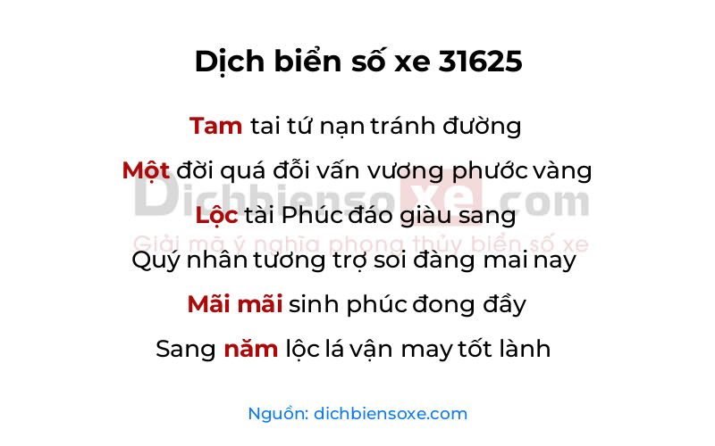 Dịch thơ biển số 31625