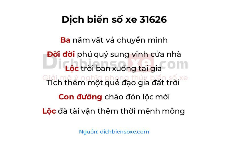 Dịch thơ biển số 31626