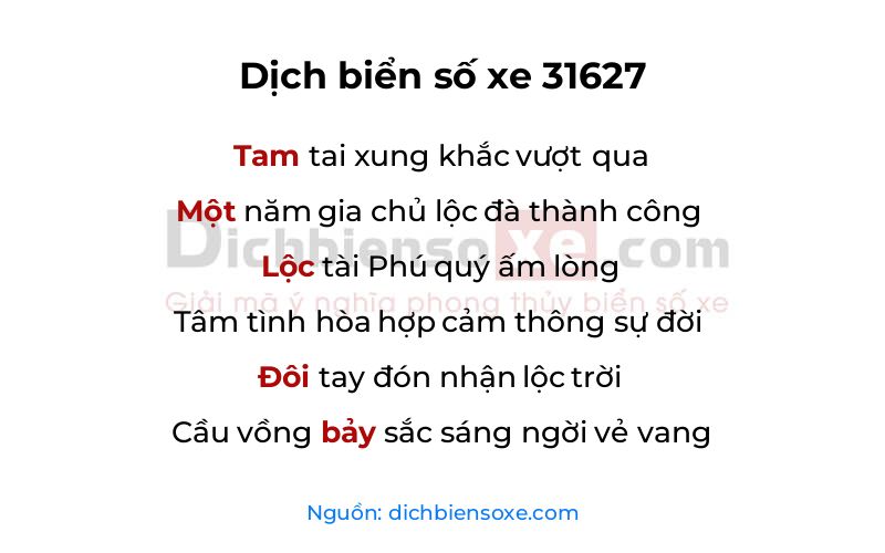 Dịch thơ biển số 31627