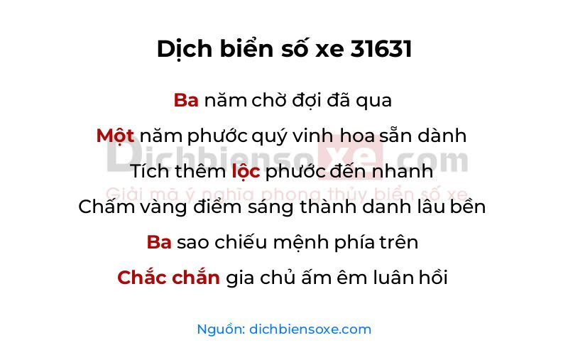 Dịch thơ biển số 31631