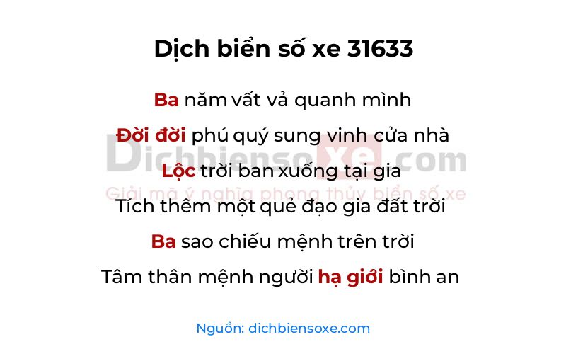 Dịch thơ biển số 31633