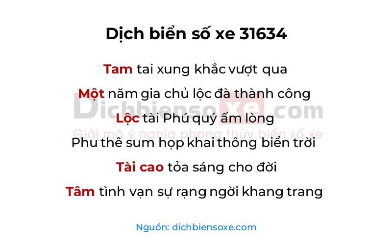 Dịch thơ biển số 31634