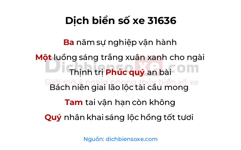 Dịch thơ biển số 31636