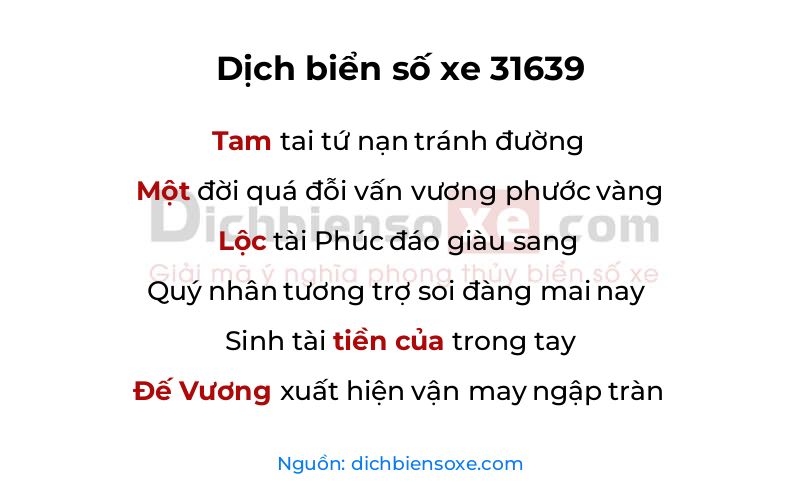 Dịch thơ biển số 31639