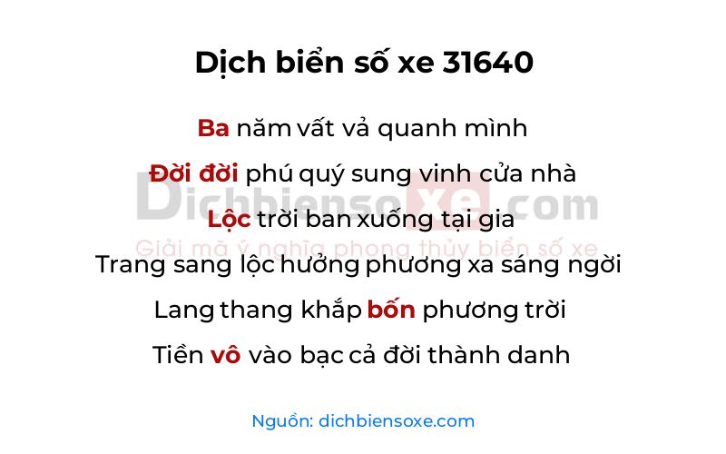 Dịch thơ biển số 31640