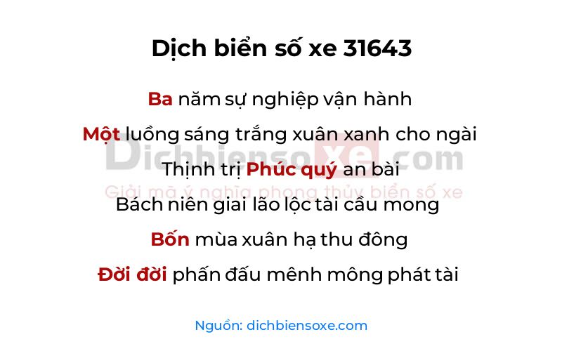 Dịch thơ biển số 31643