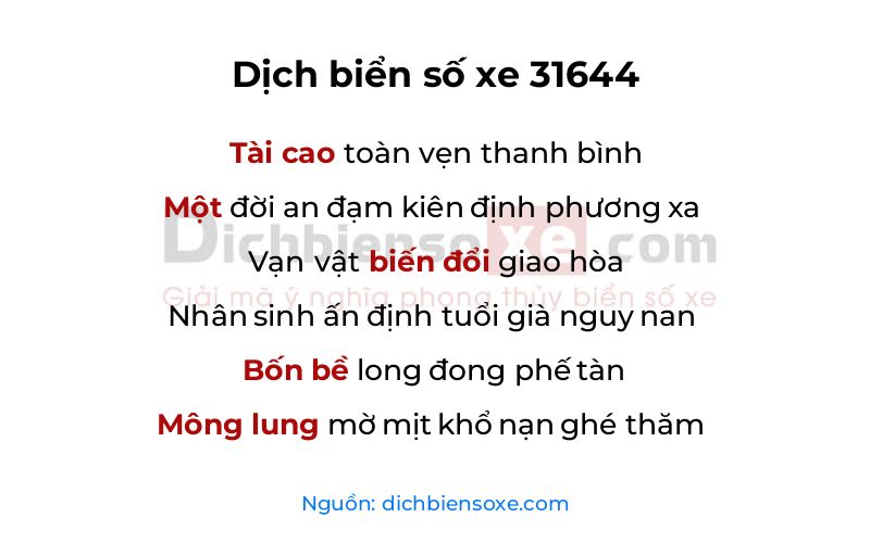 Dịch thơ biển số 31644