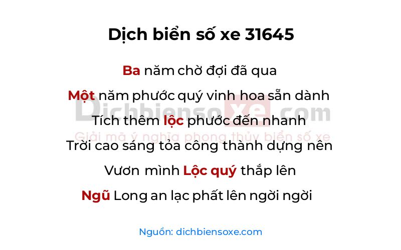 Dịch thơ biển số 31645