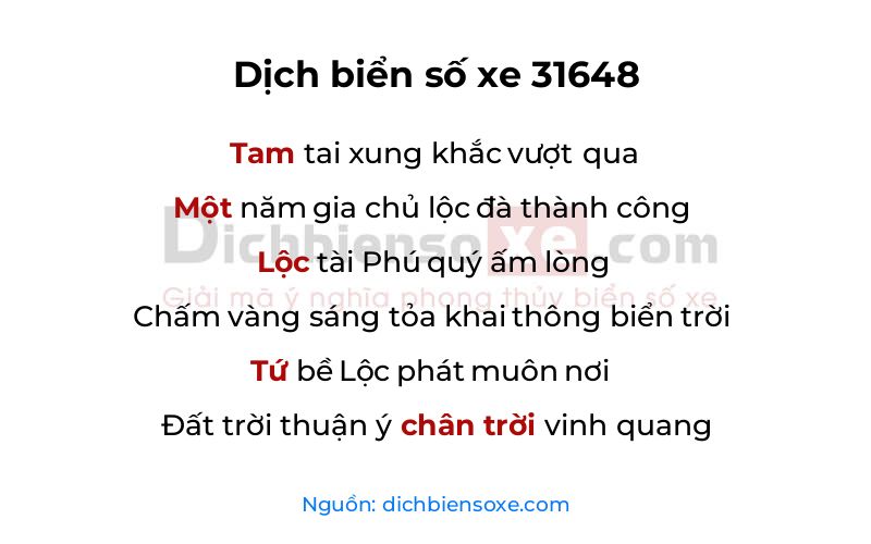 Dịch thơ biển số 31648