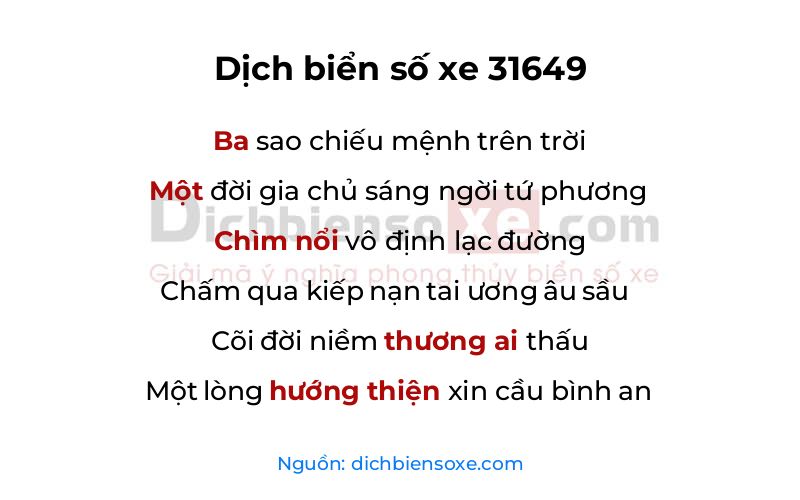 Dịch thơ biển số 31649