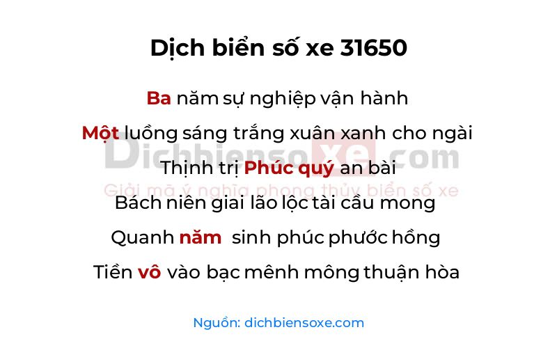 Dịch thơ biển số 31650