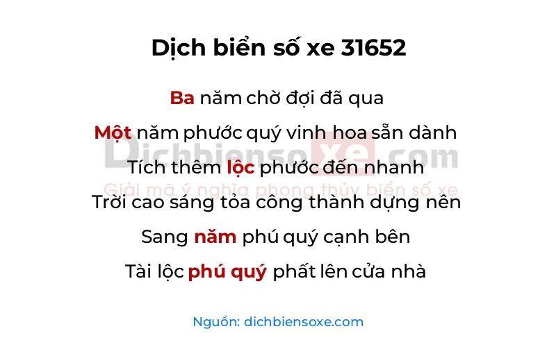 Dịch thơ biển số 31652