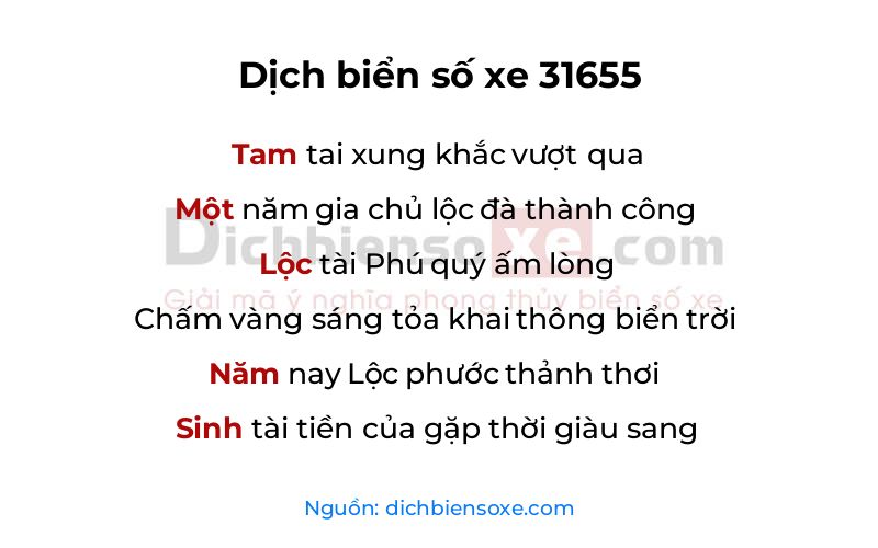 Dịch thơ biển số 31655