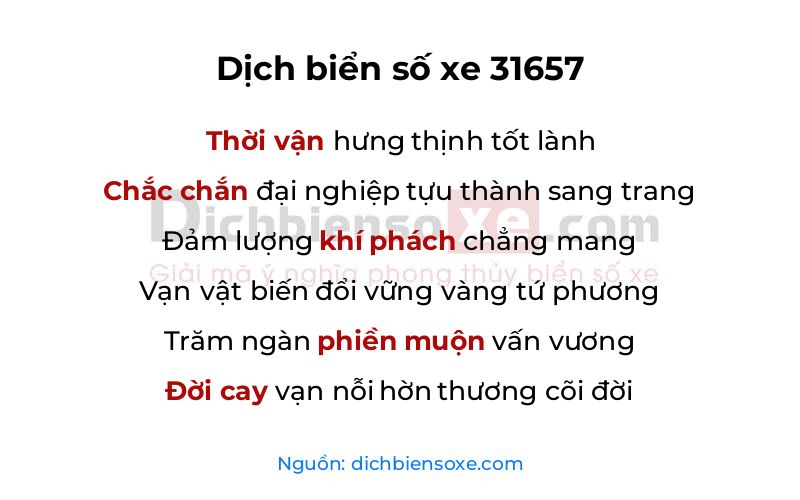 Dịch thơ biển số 31657