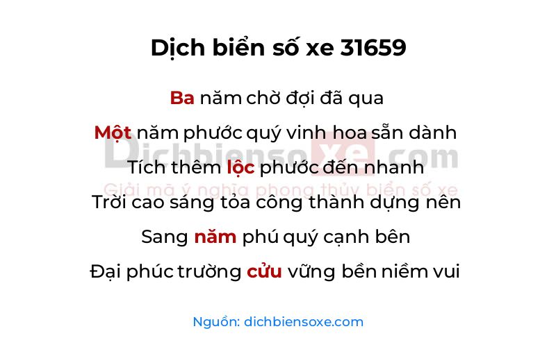 Dịch thơ biển số 31659
