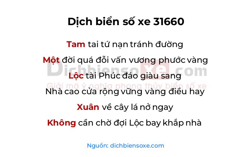 Dịch thơ biển số 31660