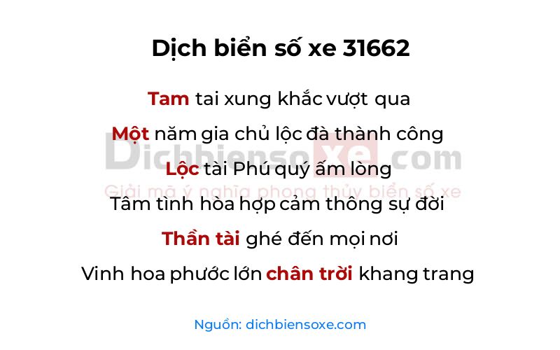 Dịch thơ biển số 31662