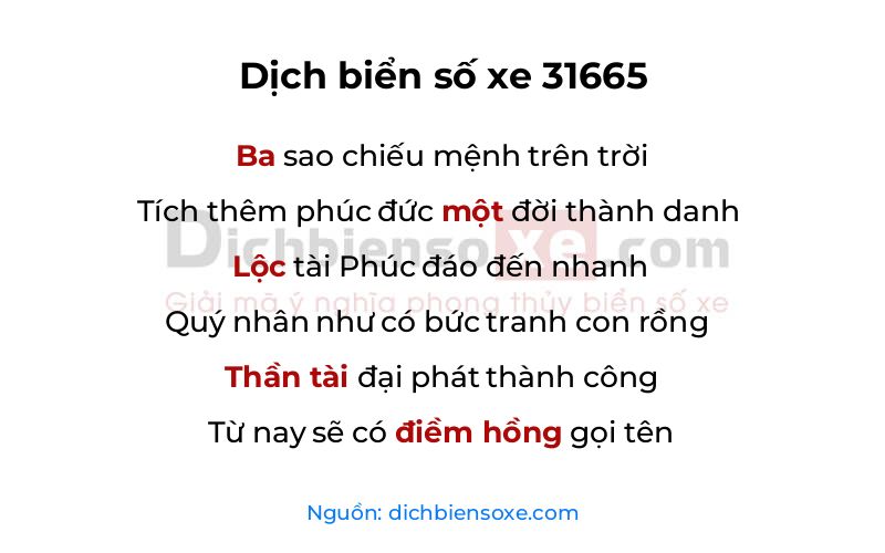 Dịch thơ biển số 31665