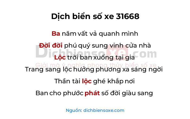 Dịch thơ biển số 31668
