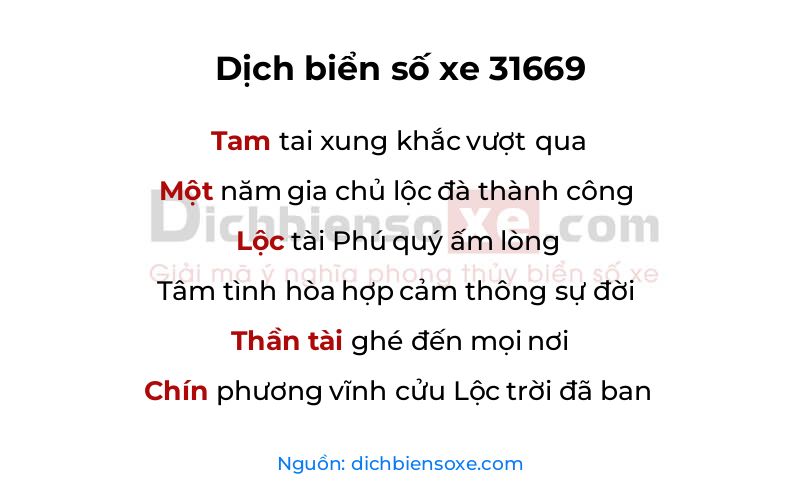 Dịch thơ biển số 31669
