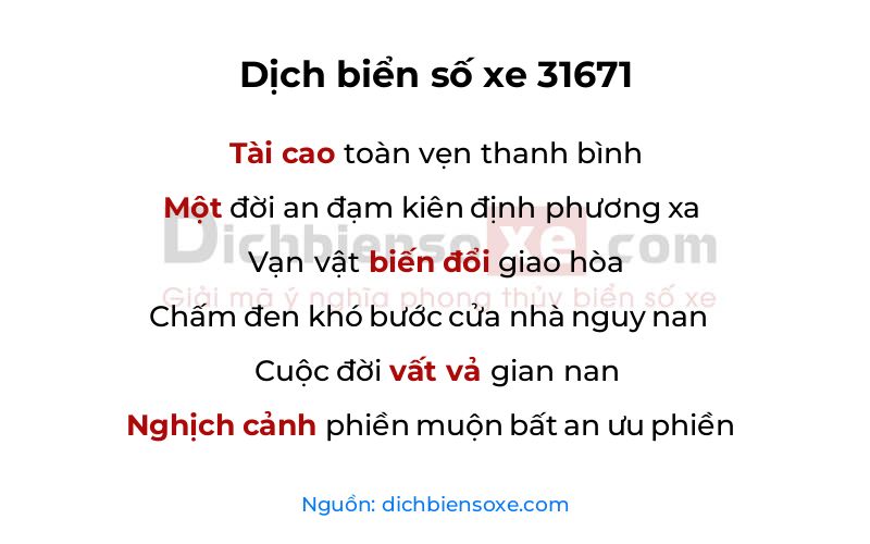Dịch thơ biển số 31671