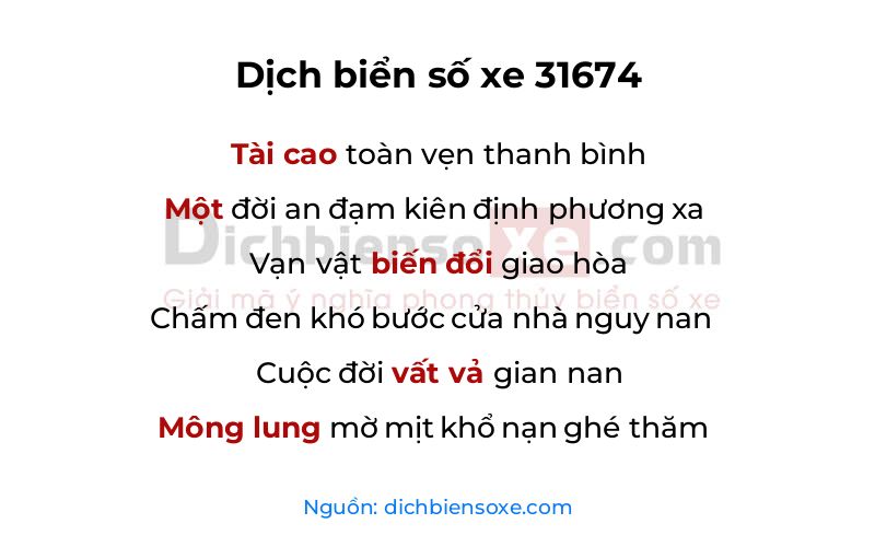 Dịch thơ biển số 31674