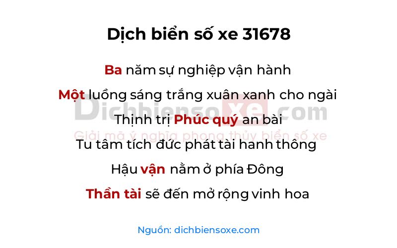 Dịch thơ biển số 31678