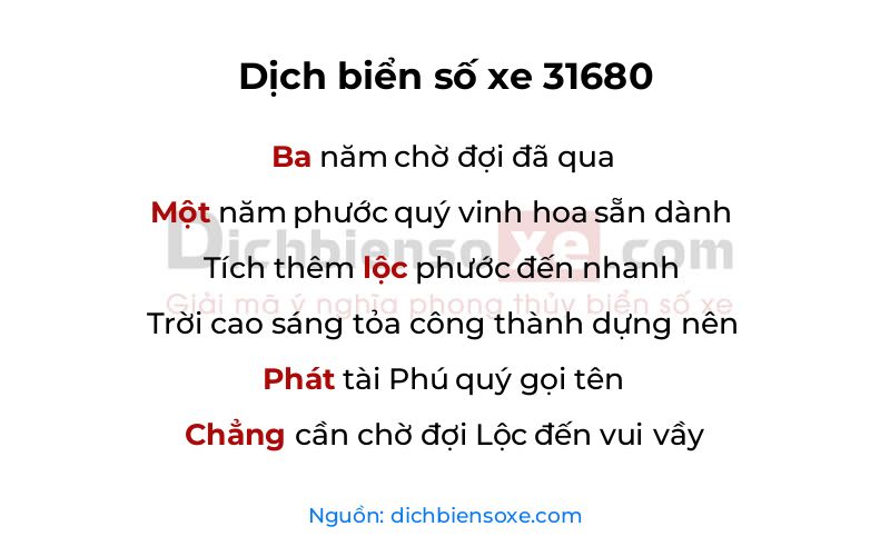 Dịch thơ biển số 31680