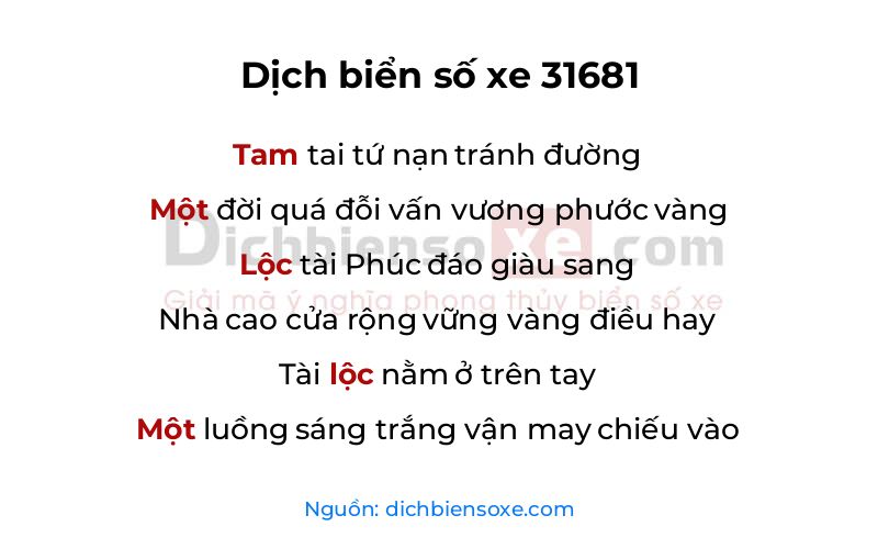Dịch thơ biển số 31681