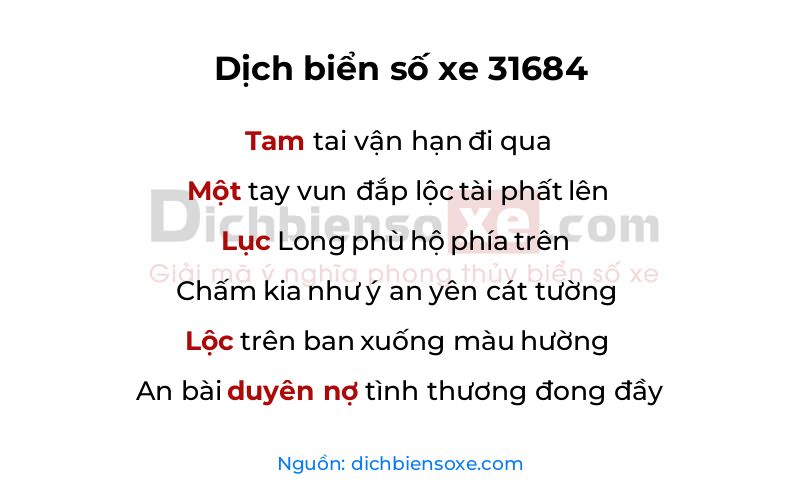 Dịch thơ biển số 31684