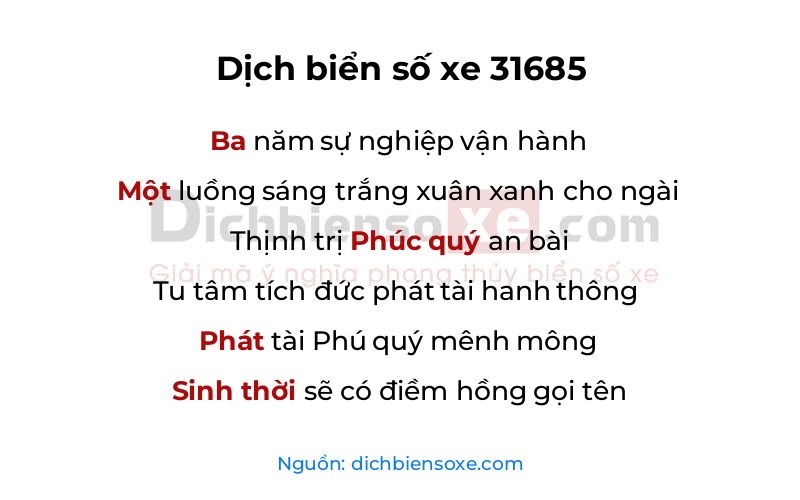 Dịch thơ biển số 31685
